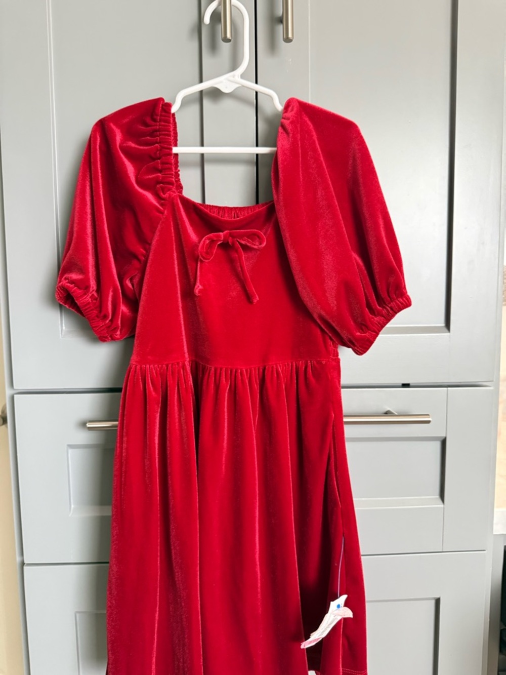 Copper Key Red Velvet Puff Sleeve Formal Dress